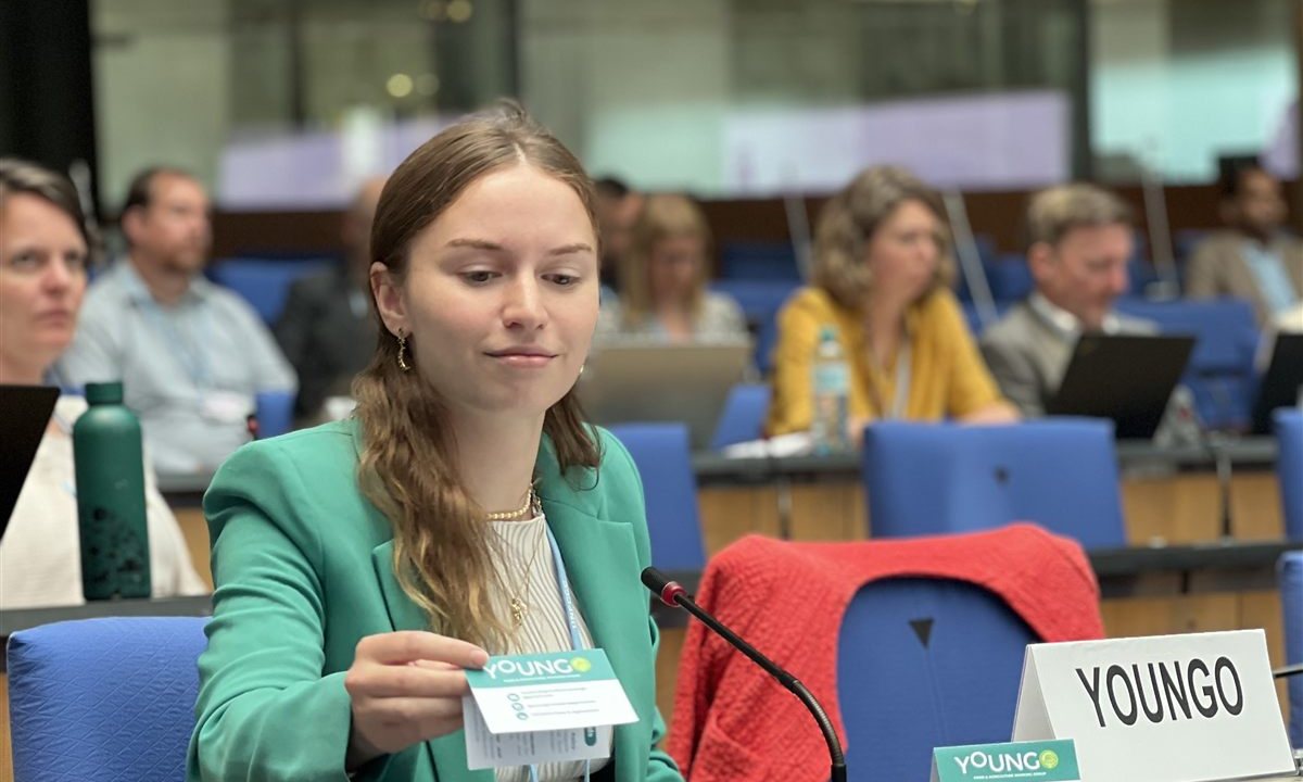 A YOUNGO Food & Agriculture delegate taking the floor at an SB62 negotiating session