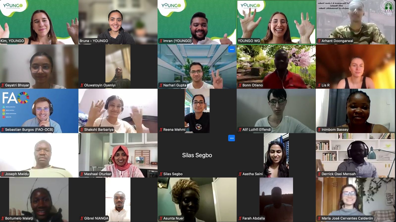 Screenshot of the Food & Agriculture Academy Welcome Session video call, with Academy coordinators and speaker Sebastian Burgos (FAO-OCB)