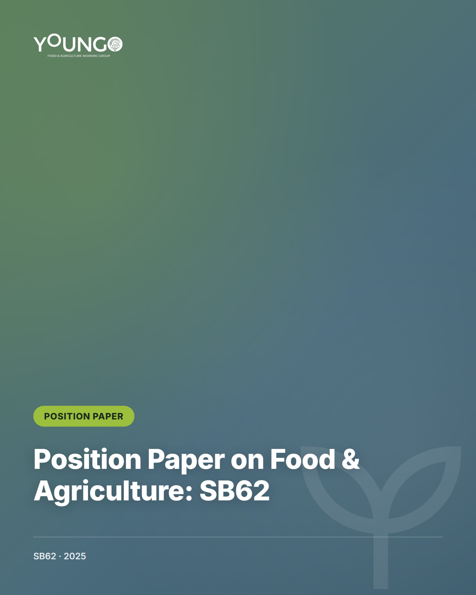 Cover of the Position Paper on Food & Agriculture: SB62
